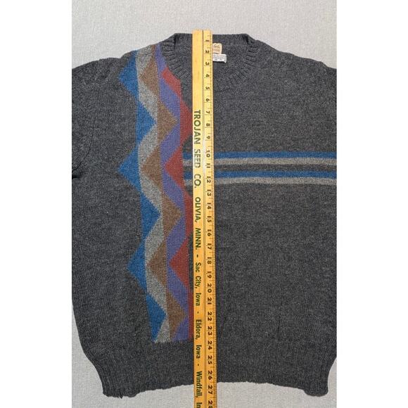 Carson Pirie Scott Sweater Men’s L Wool Gray Geometric Argyle Pullover Vintage - Picture 5 of 6
